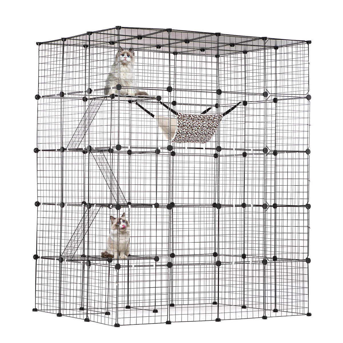 SucceBuy Multilayer Metal Cat Cage With Hammock And Ramp