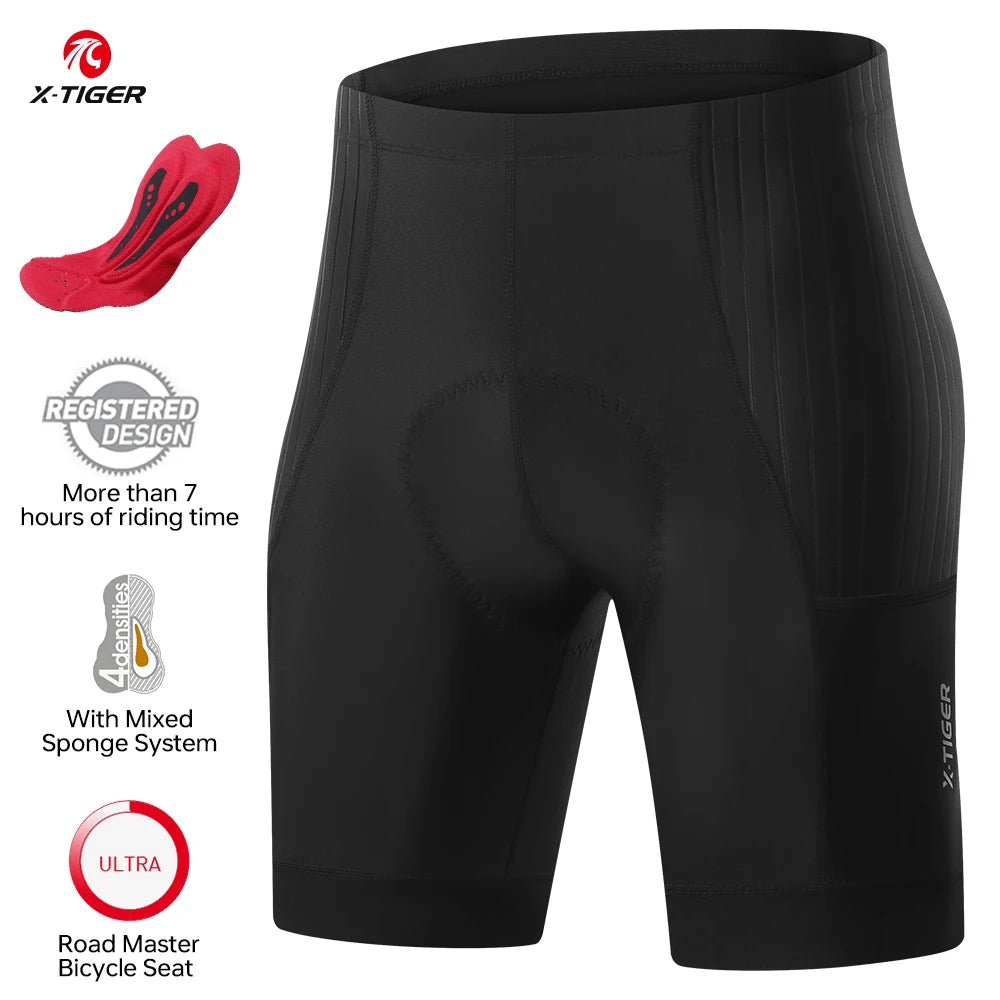 X-Tiger Men's Padded Cycling Shorts For Road And Mountain Biking With Pockets