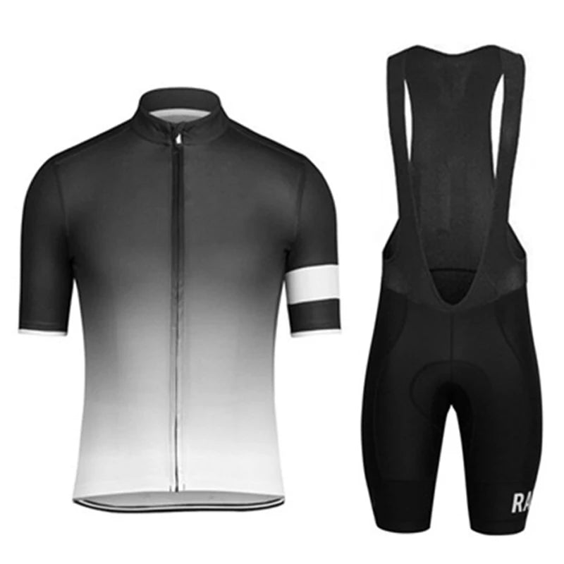 Men's Black Short Sleeve Cycling Jersey Set With GEL Bib Shorts