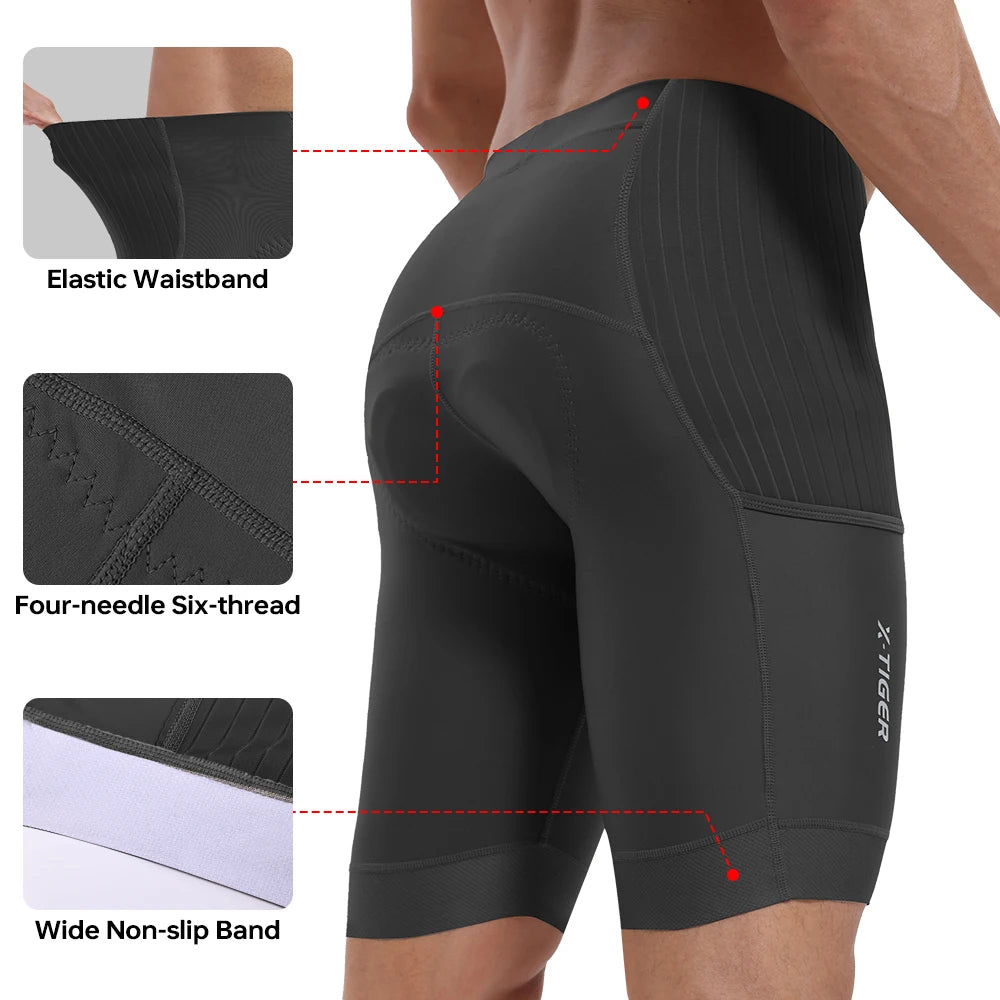X-Tiger Men's Padded Cycling Shorts For Road And Mountain Biking With Pockets