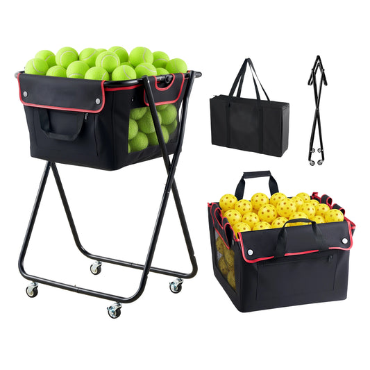 SucceBuy Foldable Tennis Ball Hopper With Durable Wheels