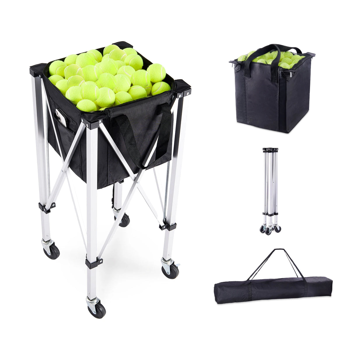SucceBuy Foldable Tennis Ball Cart With Wheeled Storage Basket