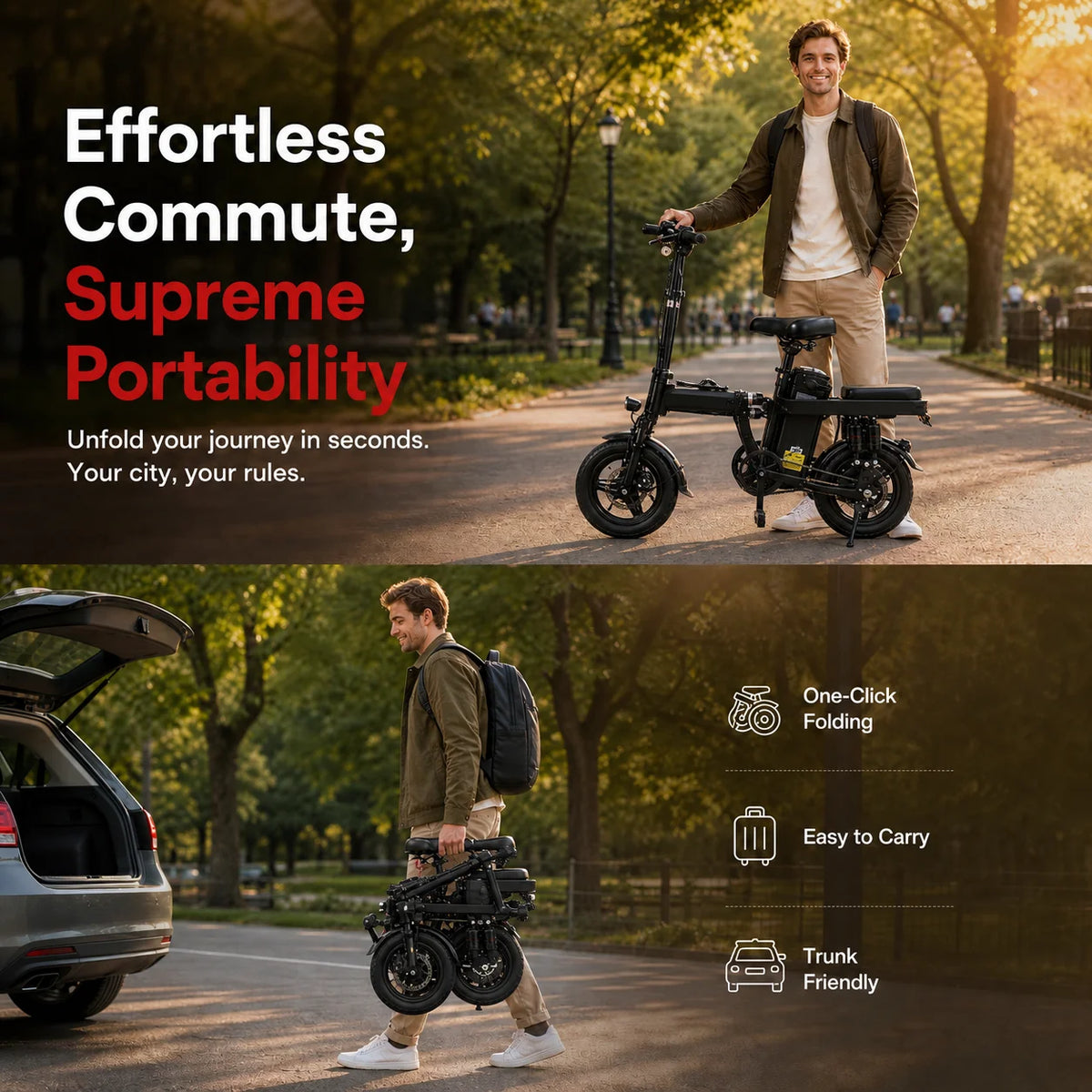 Foldable 500W 48V Adult Electric Bike With Eight Shock Absorbers