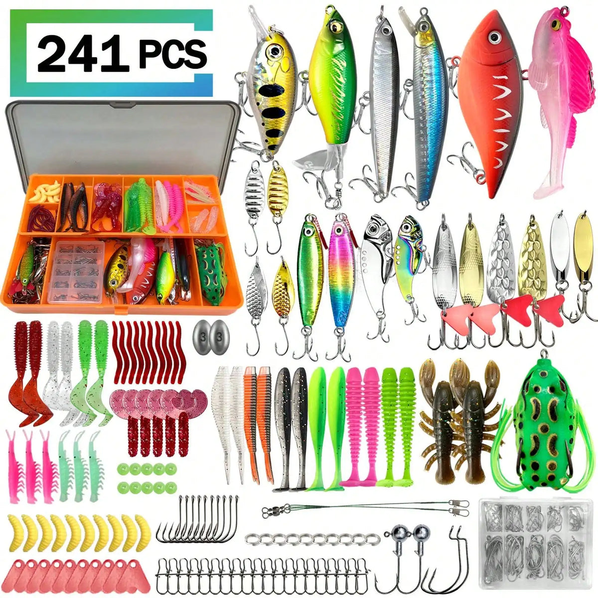 Universal Fishing Lure Set With Tackle Box And Hooks