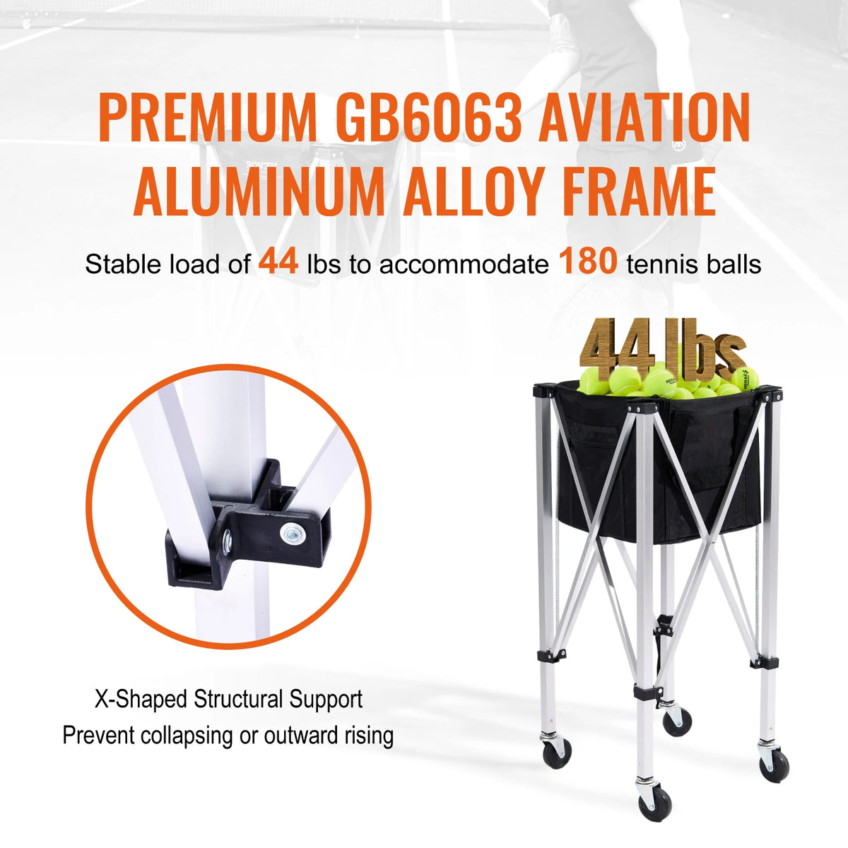 SucceBuy Foldable Tennis Ball Cart With Wheeled Storage Basket