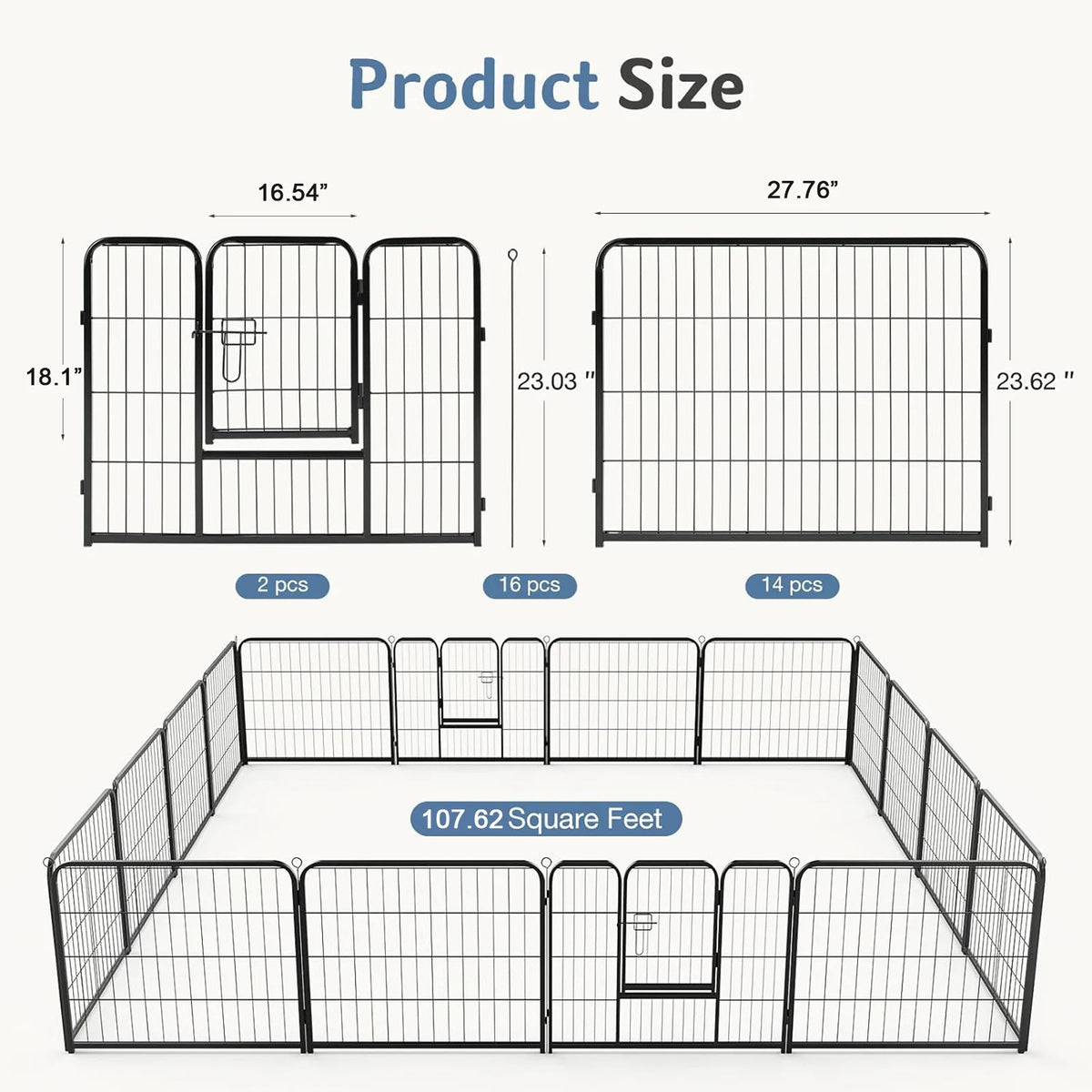 JHK 16 Panels Metal Dog Playpen And Pet Fence