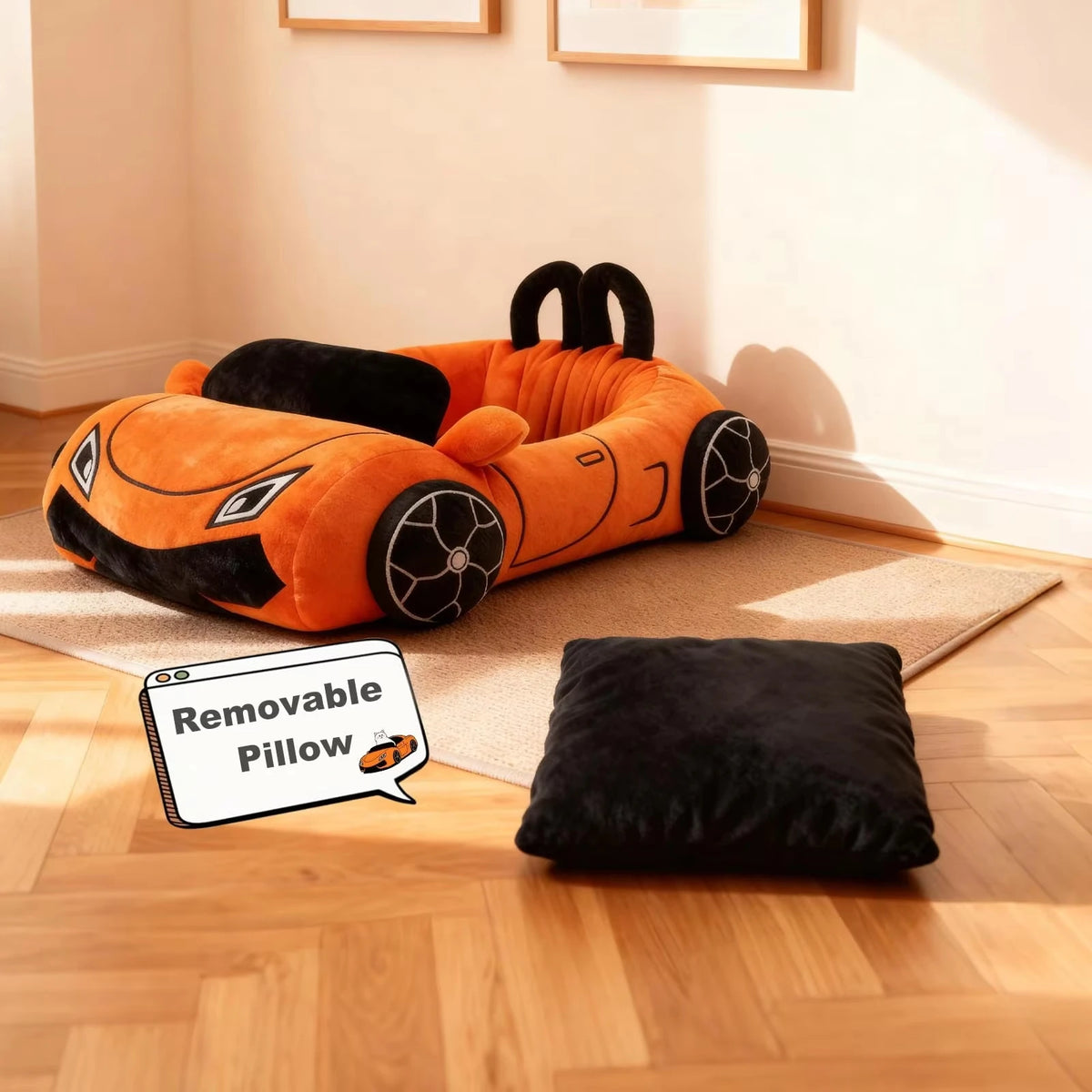 CWV Supercar Design Coral Fleece Cat Bed With Pillow