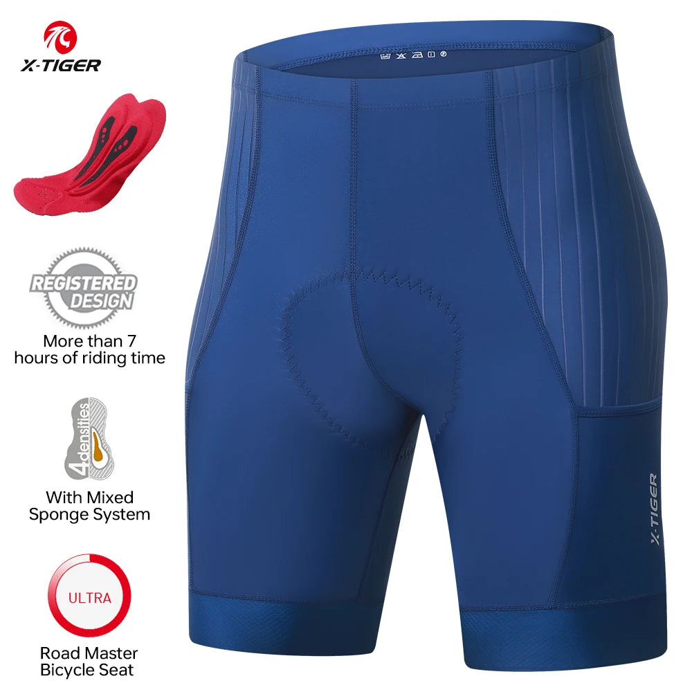 X-Tiger Men's Padded Cycling Shorts For Road And Mountain Biking With Pockets