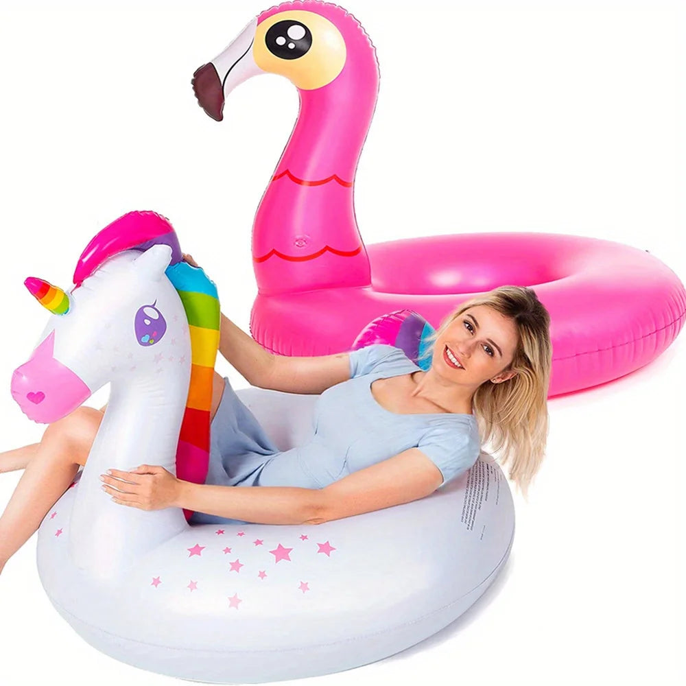 Joyfy Flamingo Unicorn Pool Floats 2 Pack Inflatable Tubes For Kids