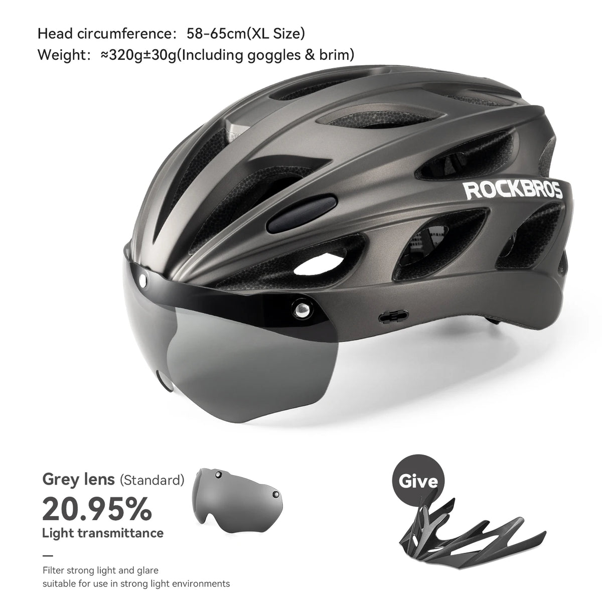 Rockbros Lightweight Cycling Helmet With Goggles For Road Biking