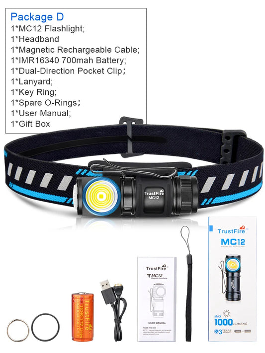 TrustFire MC12 1000 Lumens EDC LED Headlamp With Magnetic Rechargeable Battery
