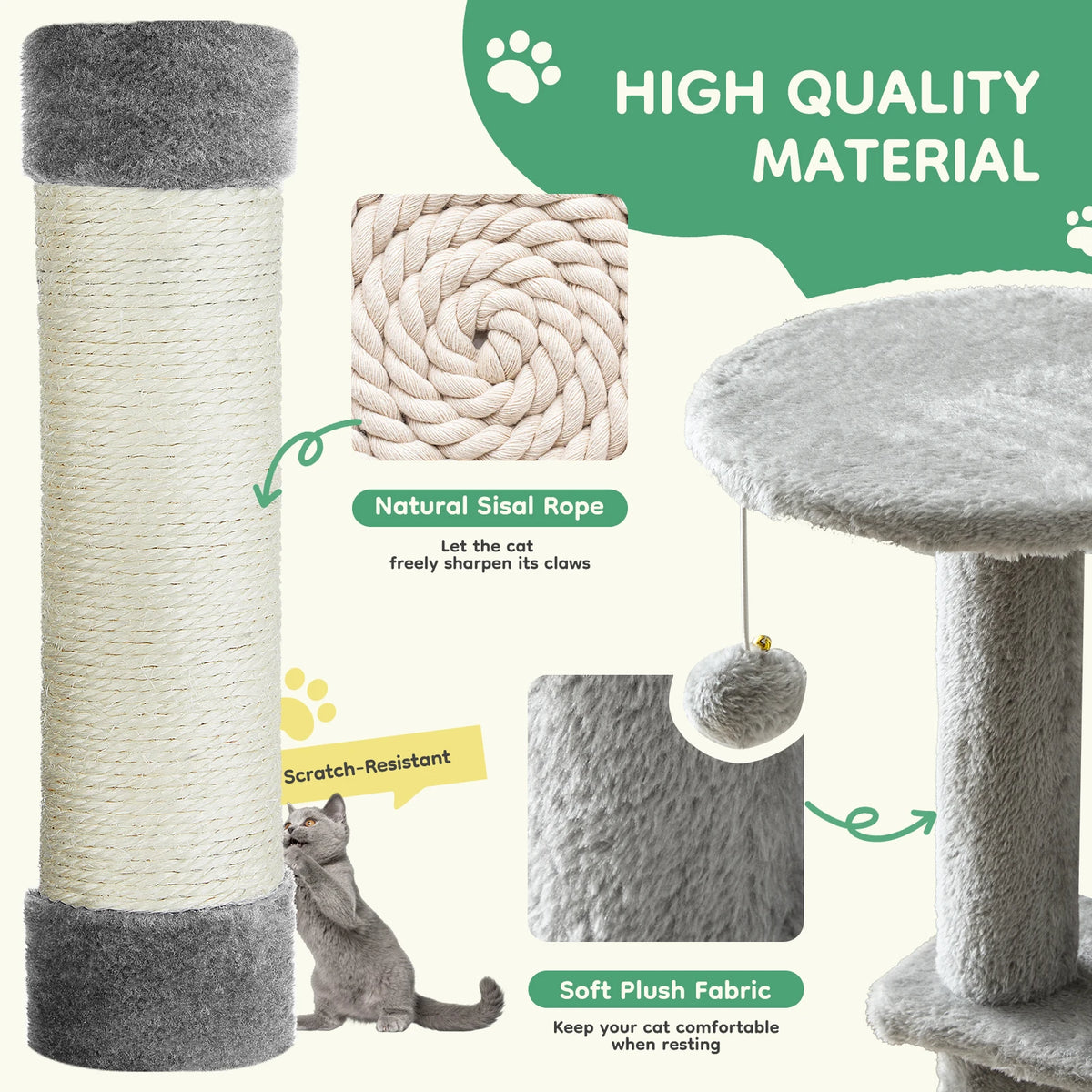 Jhk Sturdy Multi Tier Cat Tree With Sisal Scratching Condo