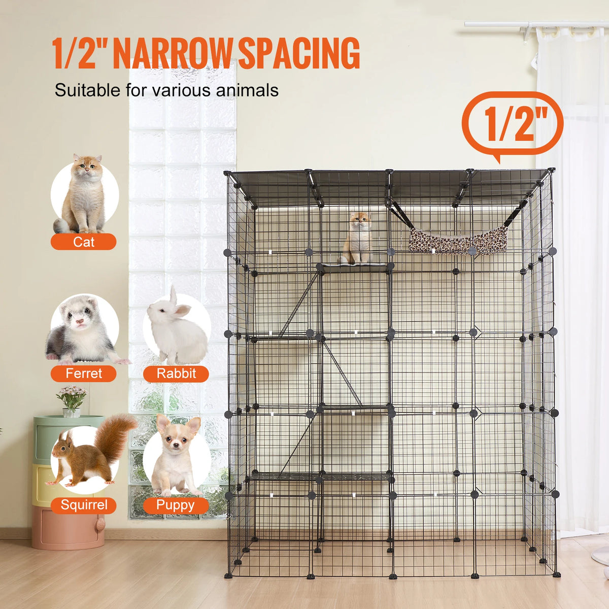 SucceBuy Multilayer Metal Cat Cage With Hammock And Ramp