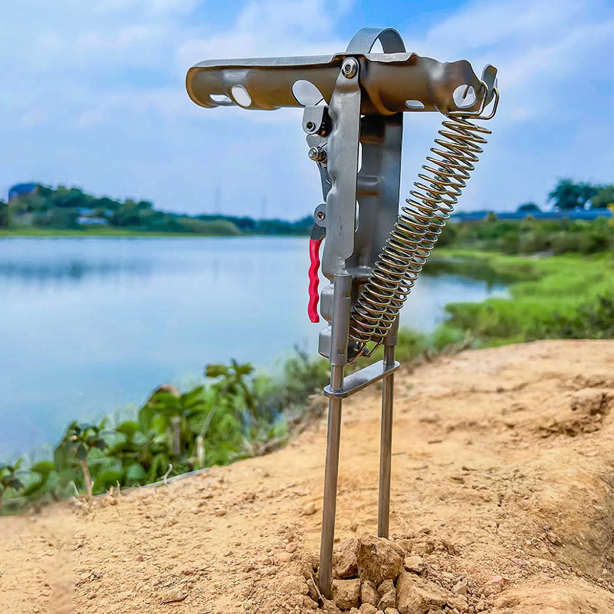 Stainless Steel Fishing Rod Holder Double Spring Ground Spike Stand