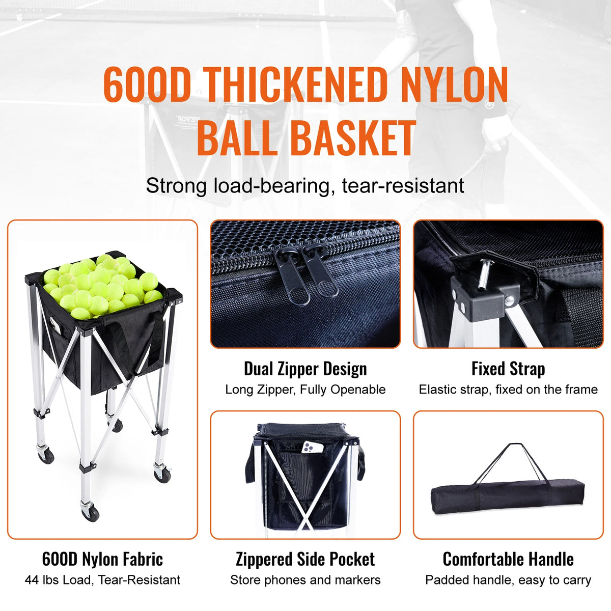 SucceBuy Foldable Tennis Ball Cart With Wheeled Storage Basket