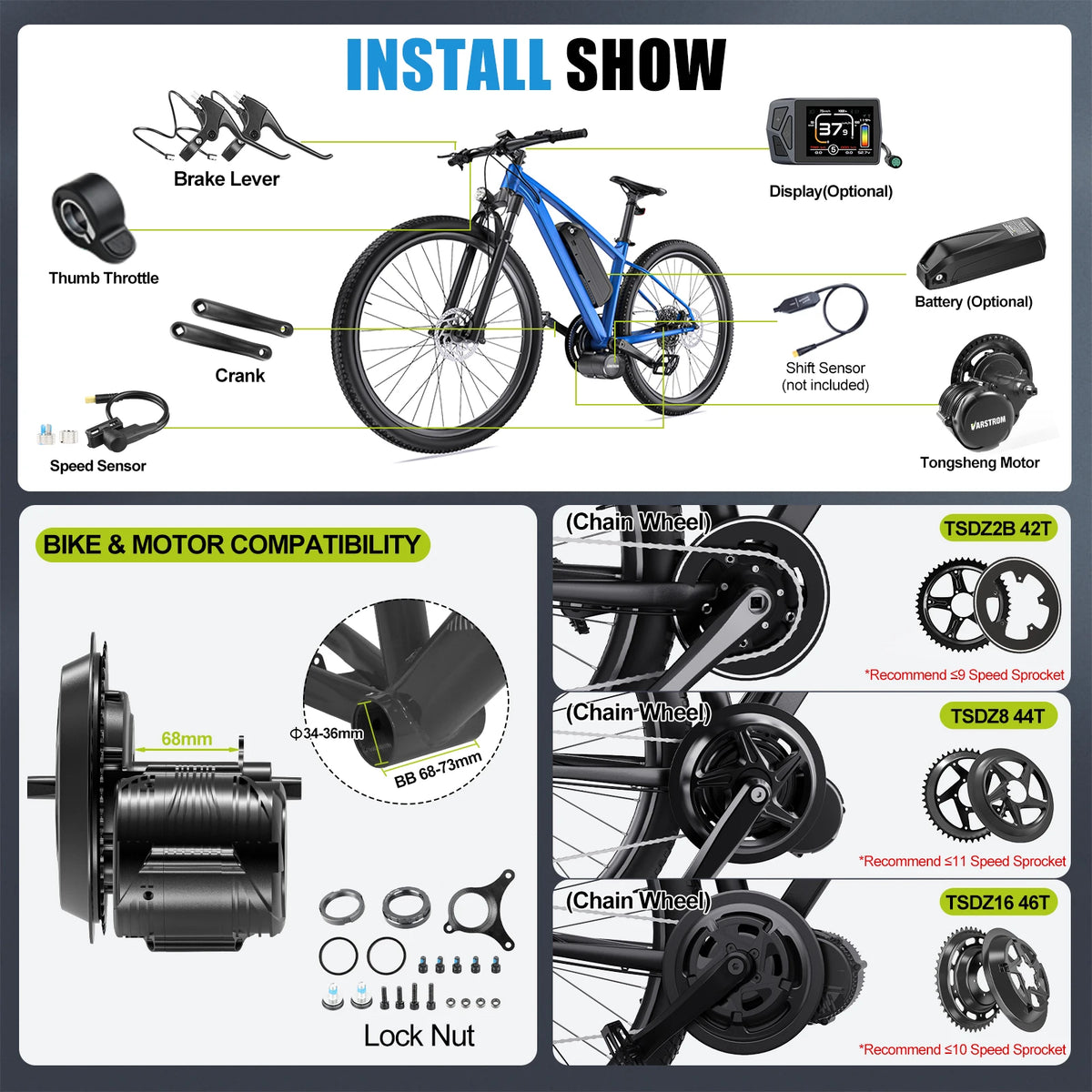 Varstrom Mid Drive E Bike Motor Kit With Torque Sensor