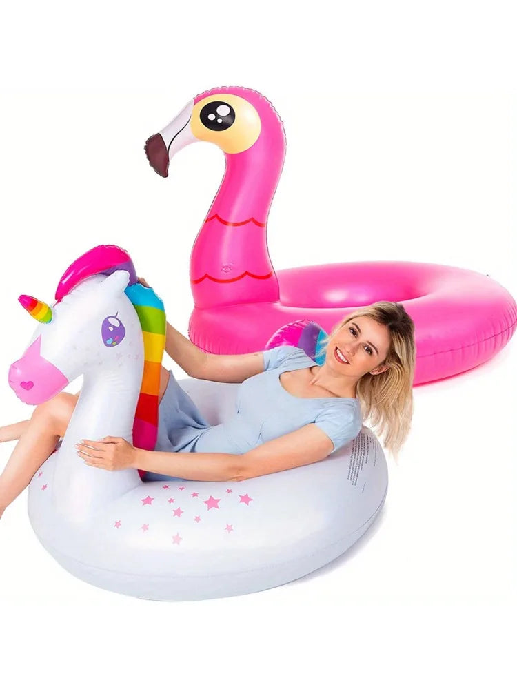 Joyfy Flamingo Unicorn Pool Floats 2 Pack Inflatable Tubes For Kids