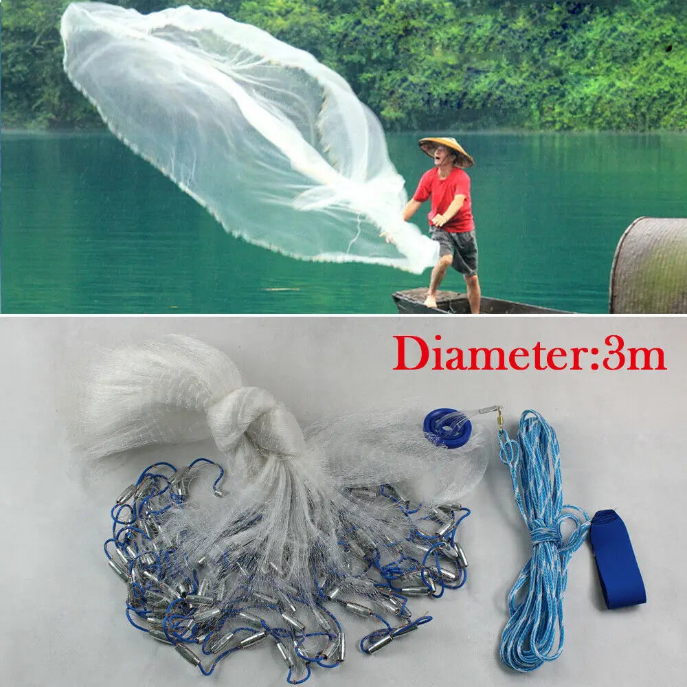 Dense Monofilament Fishing Cast Net With Steel Sinkers