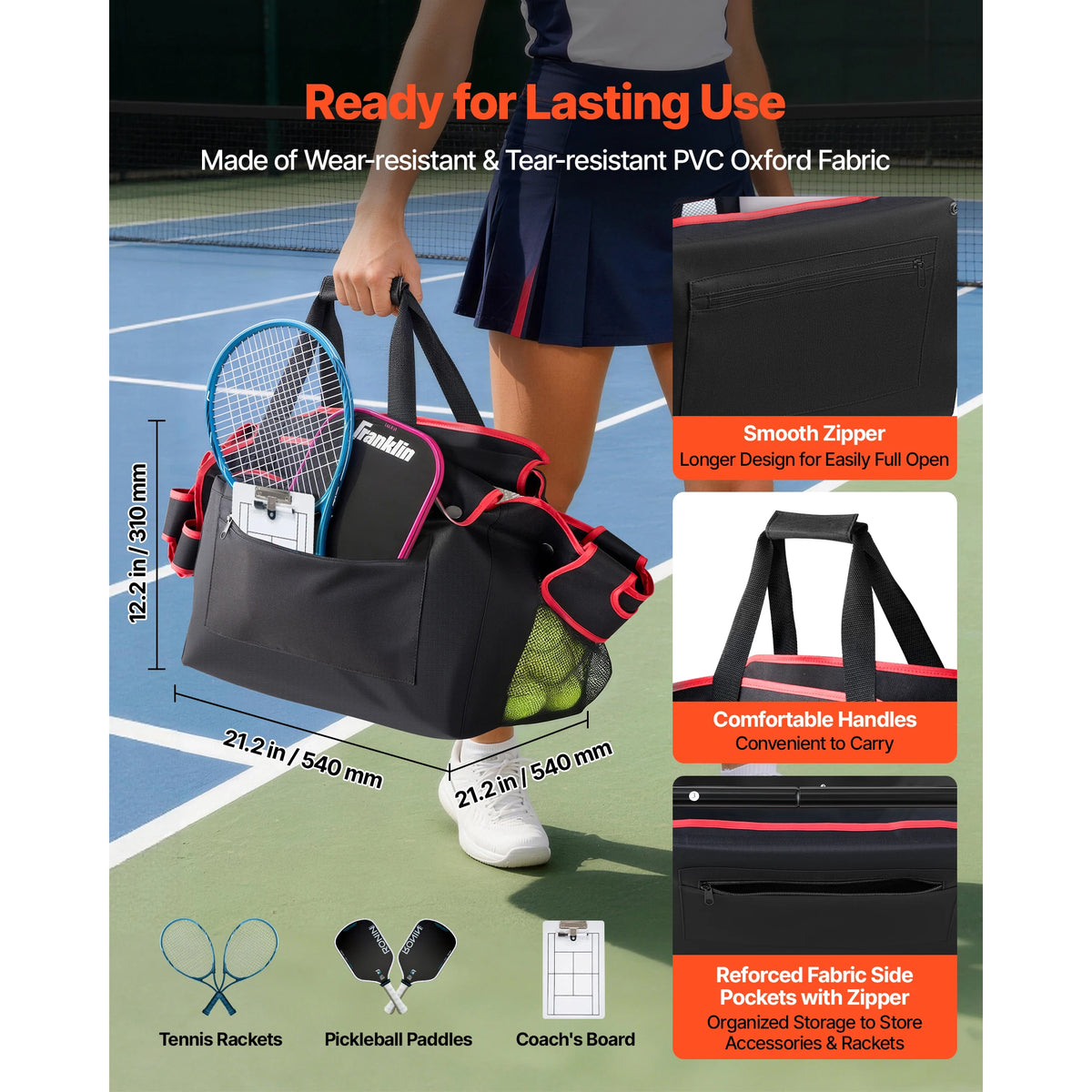 SucceBuy Foldable Tennis Ball Hopper With Durable Wheels