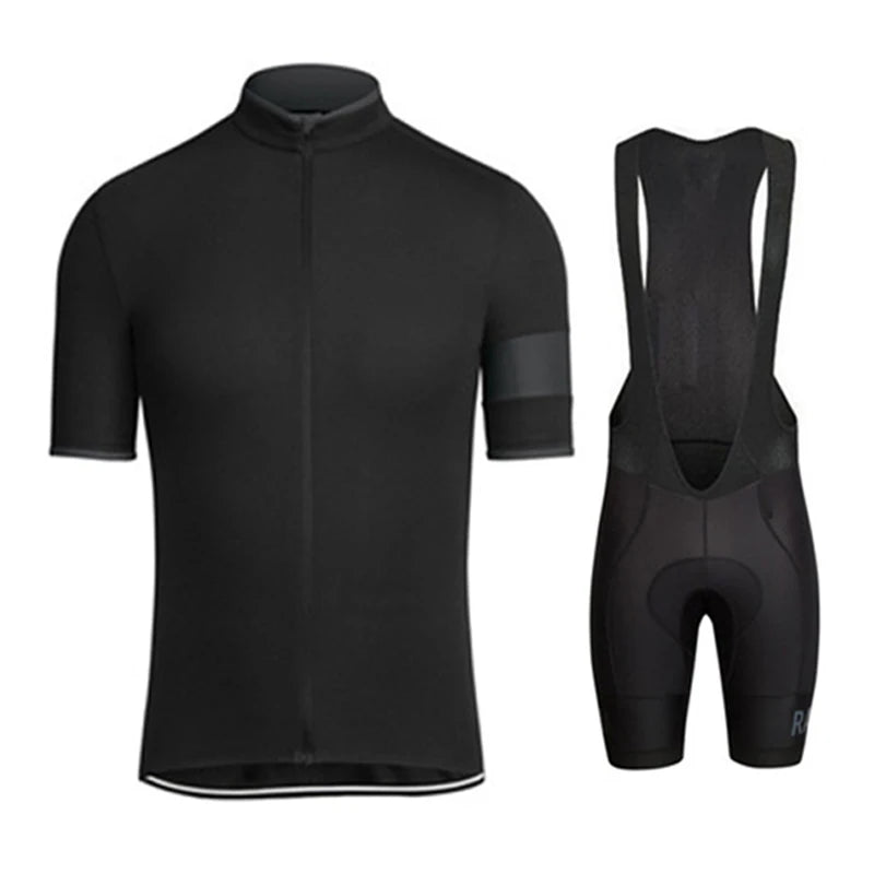 Men's Black Short Sleeve Cycling Jersey Set With GEL Bib Shorts
