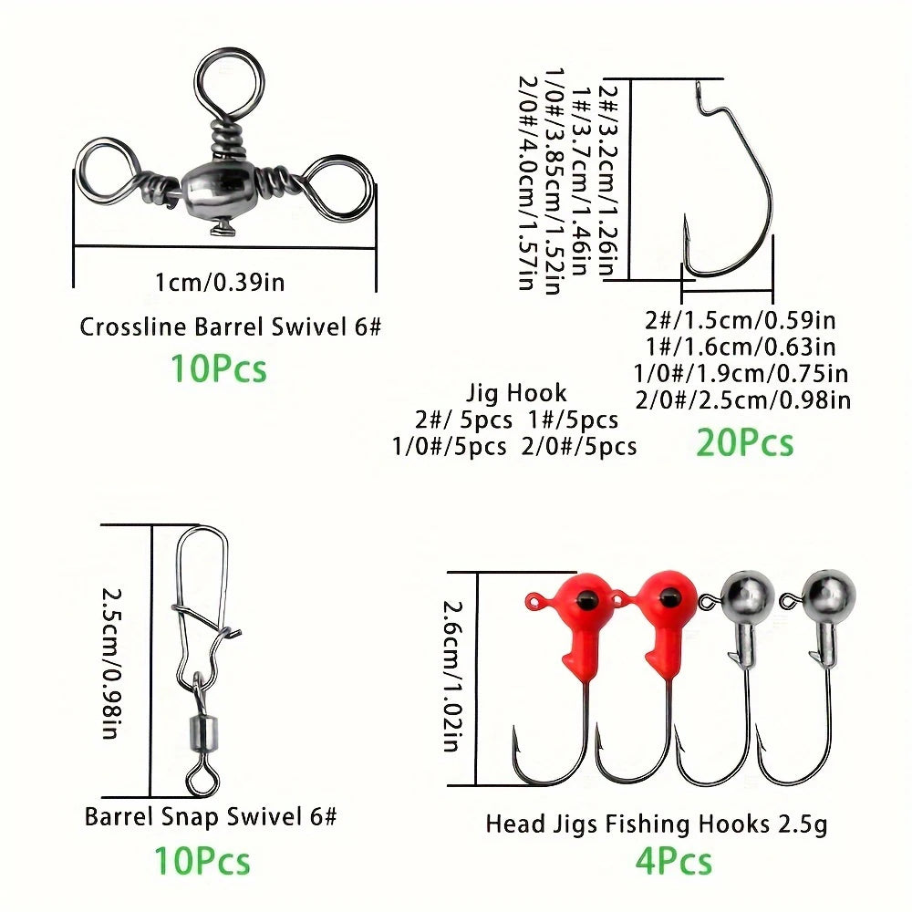 Comprehensive 187 Piece Fishing Tackle Kit Set With Hooks