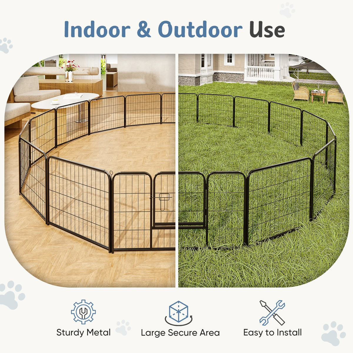 JHK 16 Panels Metal Dog Playpen And Pet Fence