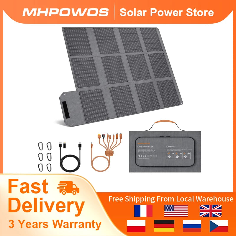 MHPOWOS 120W Foldable Solar Panel With Usb Dc Outputs Camping