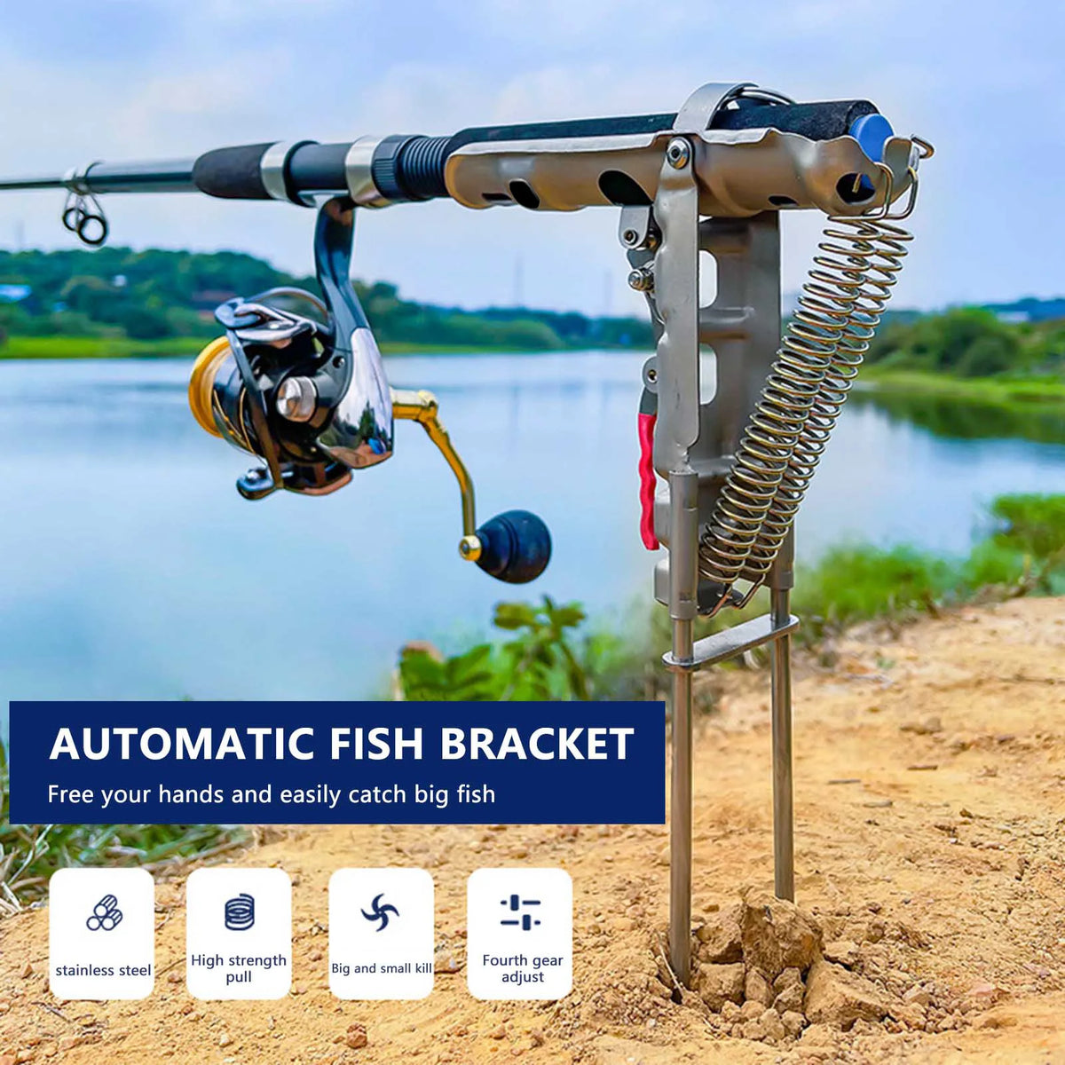 Stainless Steel Fishing Rod Holder Double Spring Ground Spike Stand