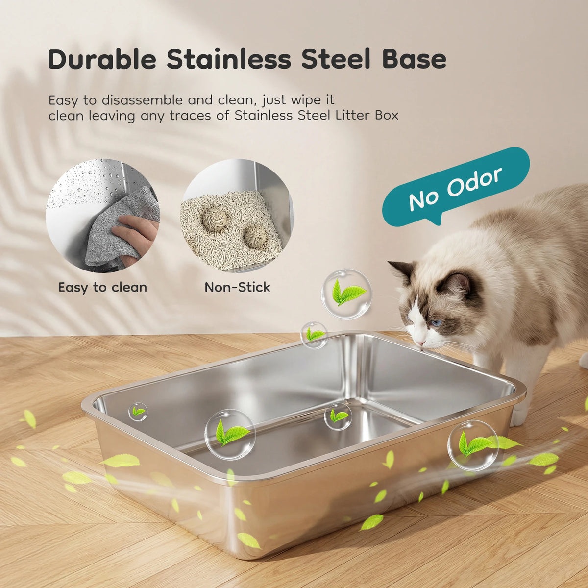 Fully Enclosed Stainless Steel Cat Litter Box With Scoop And Mat