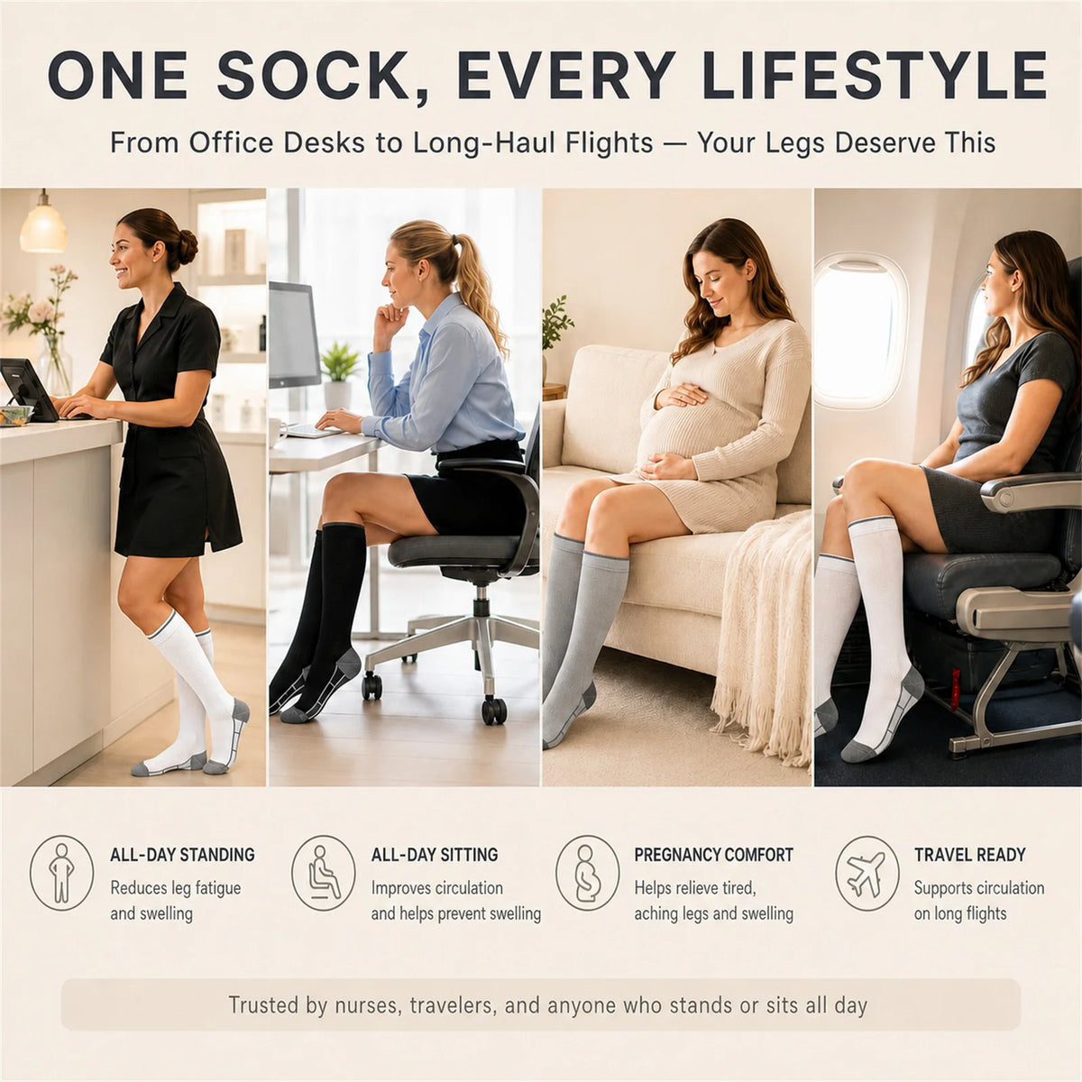 Unisex Nylon Compression Socks 20-30mmHg Knee High Athletic Support
