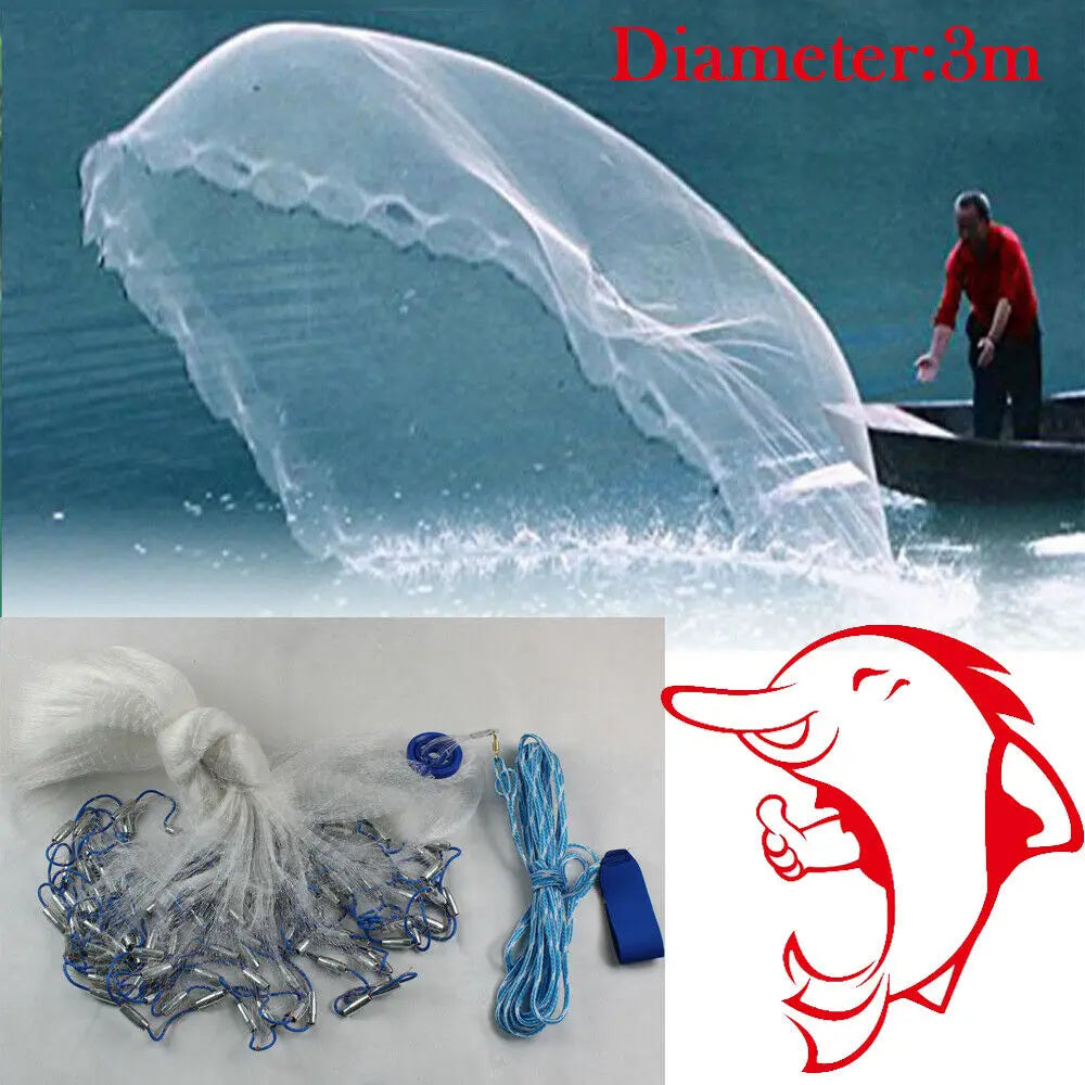Dense Monofilament Fishing Cast Net With Steel Sinkers