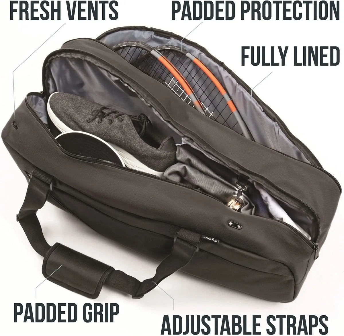 Padded Tennis Racquetball Carry Bag With Double Zipper Protection