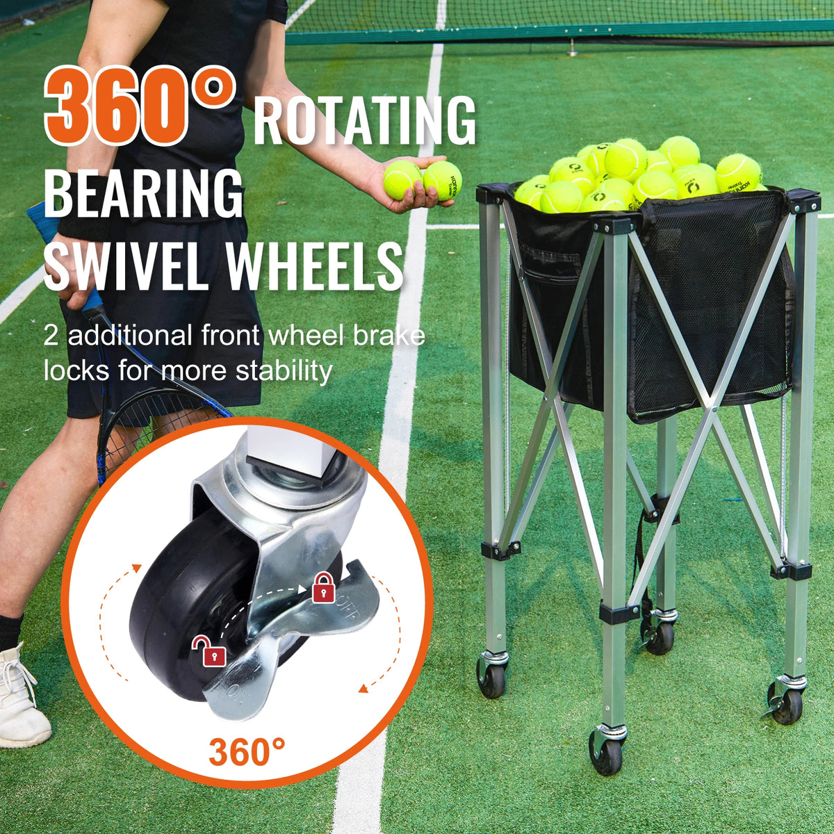 SucceBuy Foldable Tennis Ball Cart With Wheeled Storage Basket