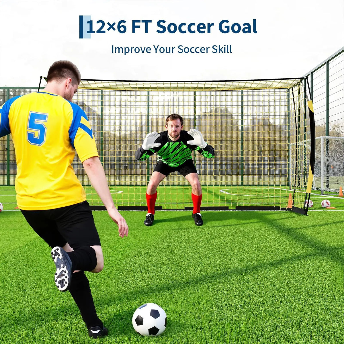 Himiss Heavy Duty Metal Frame Portable 12x6ft Backyard Soccer Goal With Fiberglass Support