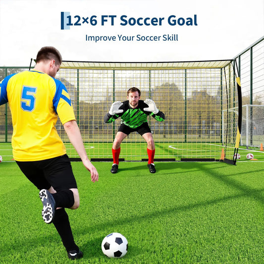 Himiss Heavy Duty Metal Frame Portable 12x6ft Backyard Soccer Goal With Fiberglass Support