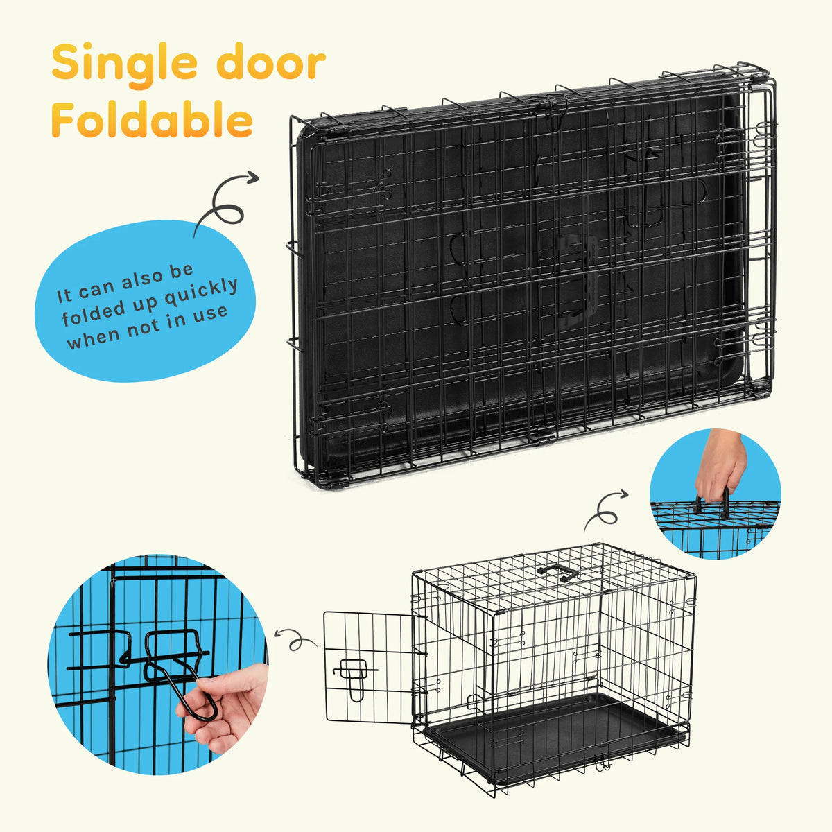 JHK Single Door Folding Metal Wire Pet Kennel Indoor Outdoor
