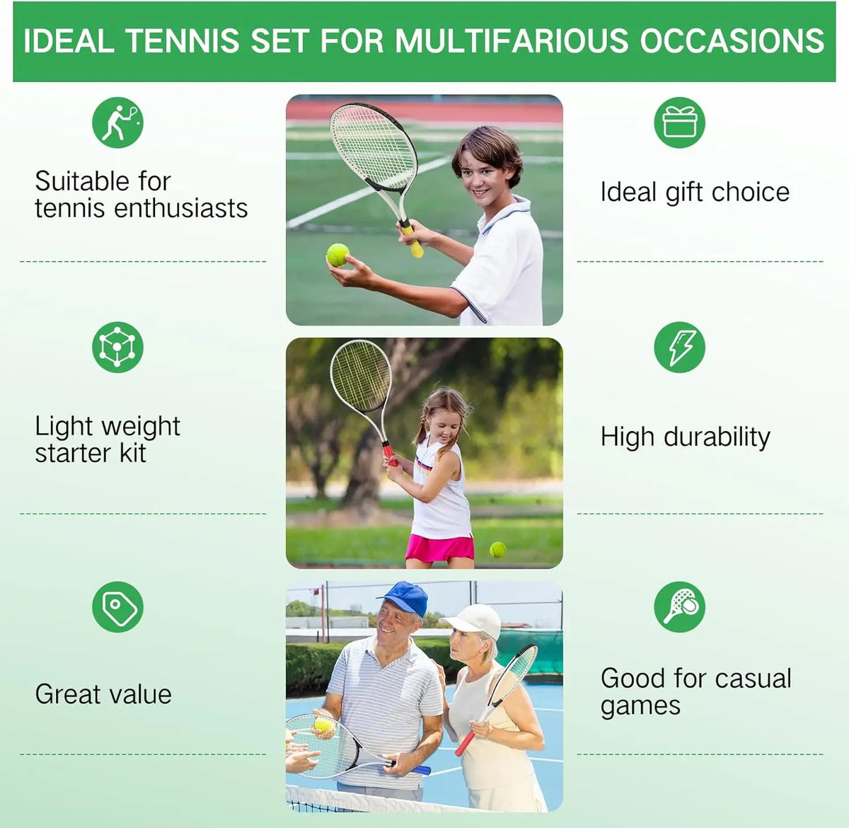 YTYIN Six Player Tennis Racket Set With Three Balls Lightweight