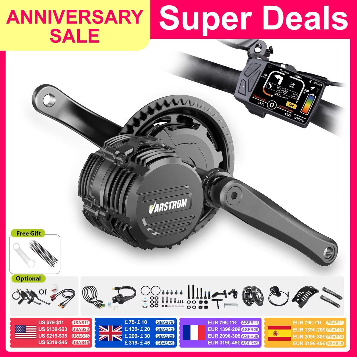 Varstrom Mid Drive E Bike Motor Kit With Torque Sensor