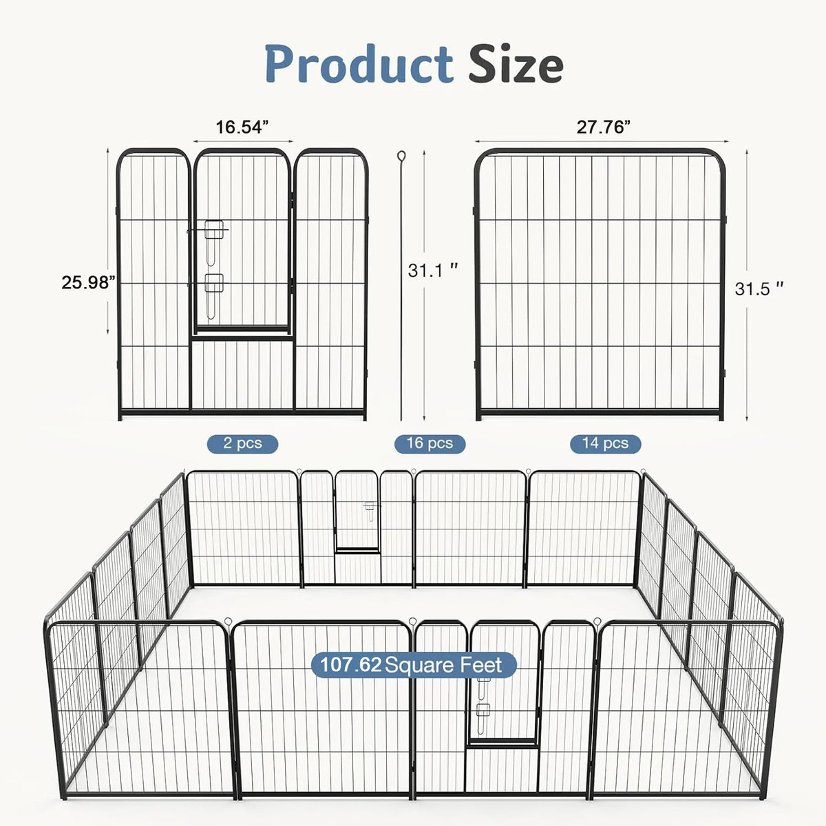JHK 16 Panels Metal Dog Playpen And Pet Fence