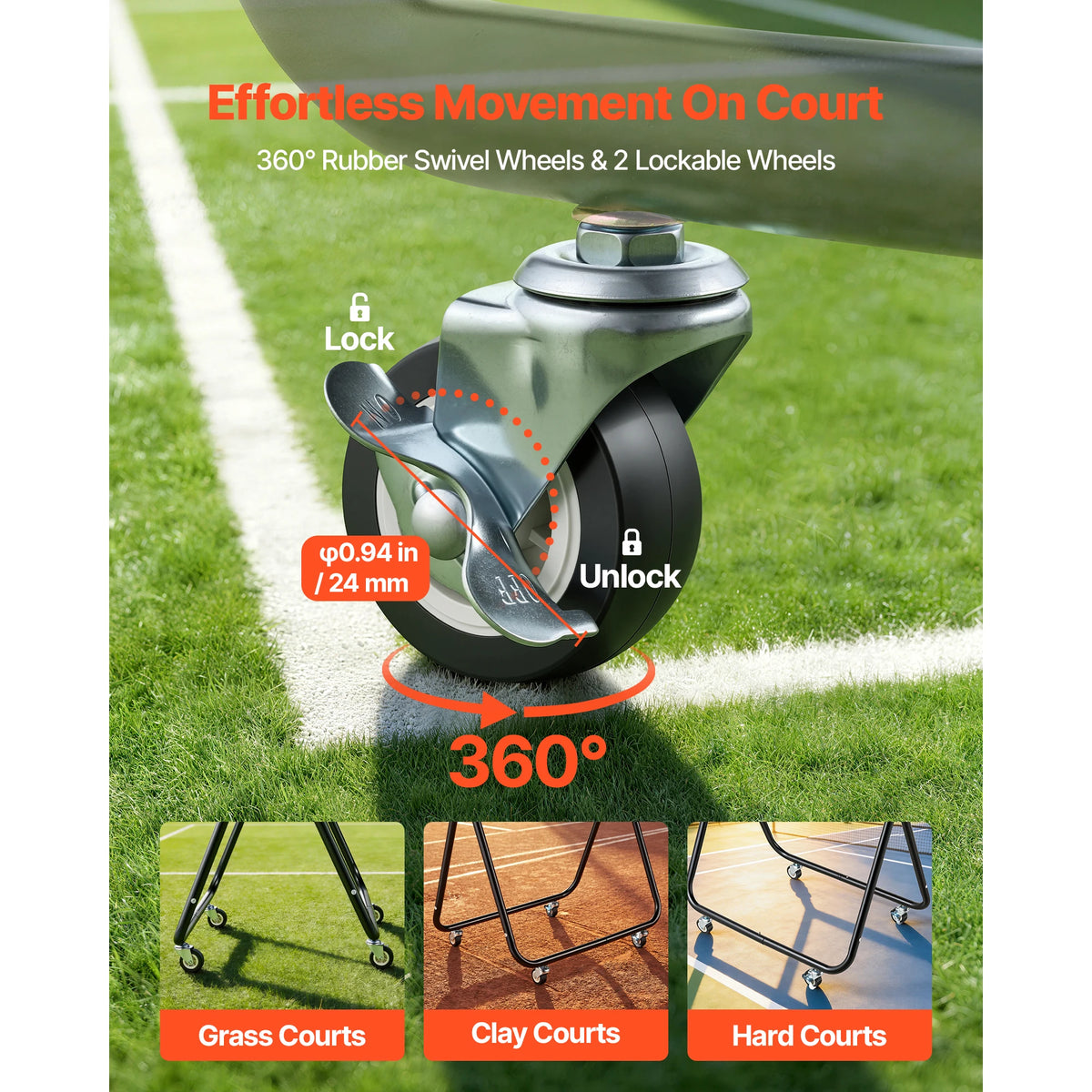 SucceBuy Foldable Tennis Ball Hopper With Durable Wheels