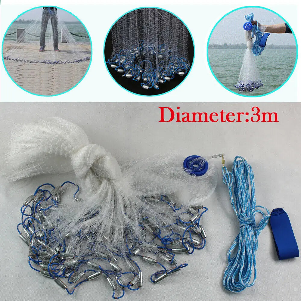 Dense Monofilament Fishing Cast Net With Steel Sinkers