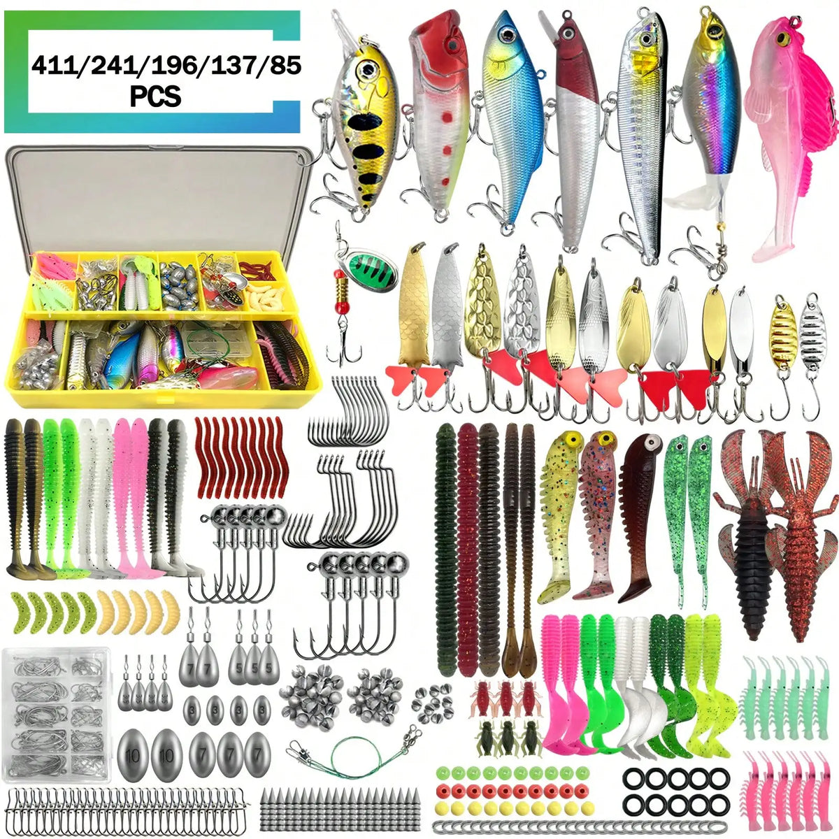 Universal Fishing Lure Set With Tackle Box And Hooks
