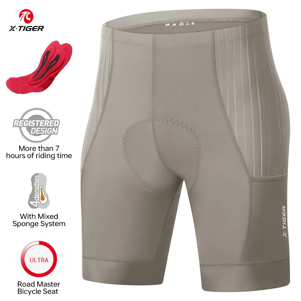 X-Tiger Men's Padded Cycling Shorts For Road And Mountain Biking With Pockets